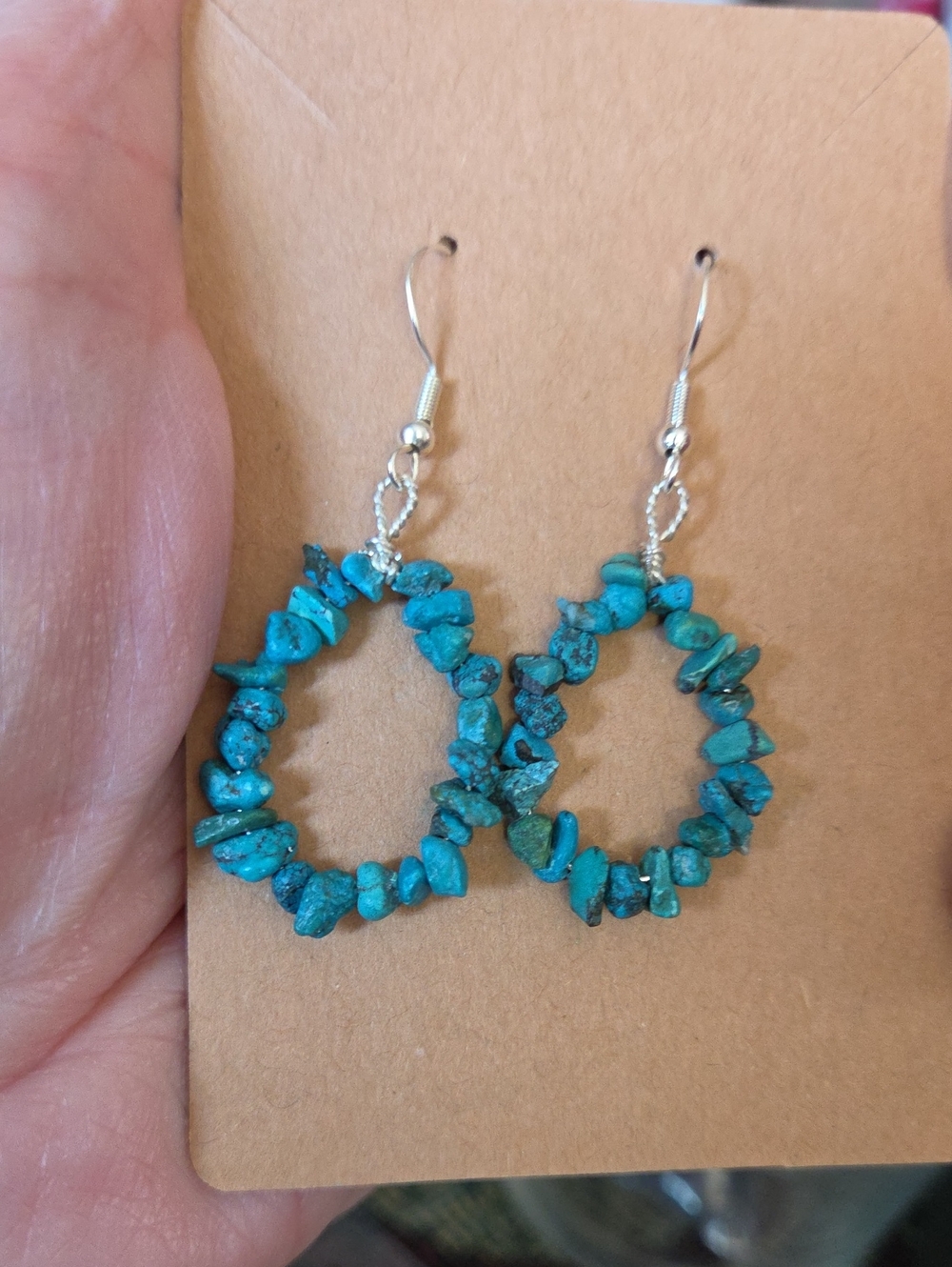 Turquoise Chip Sterling Silver Teardrop Earrings - Blue -